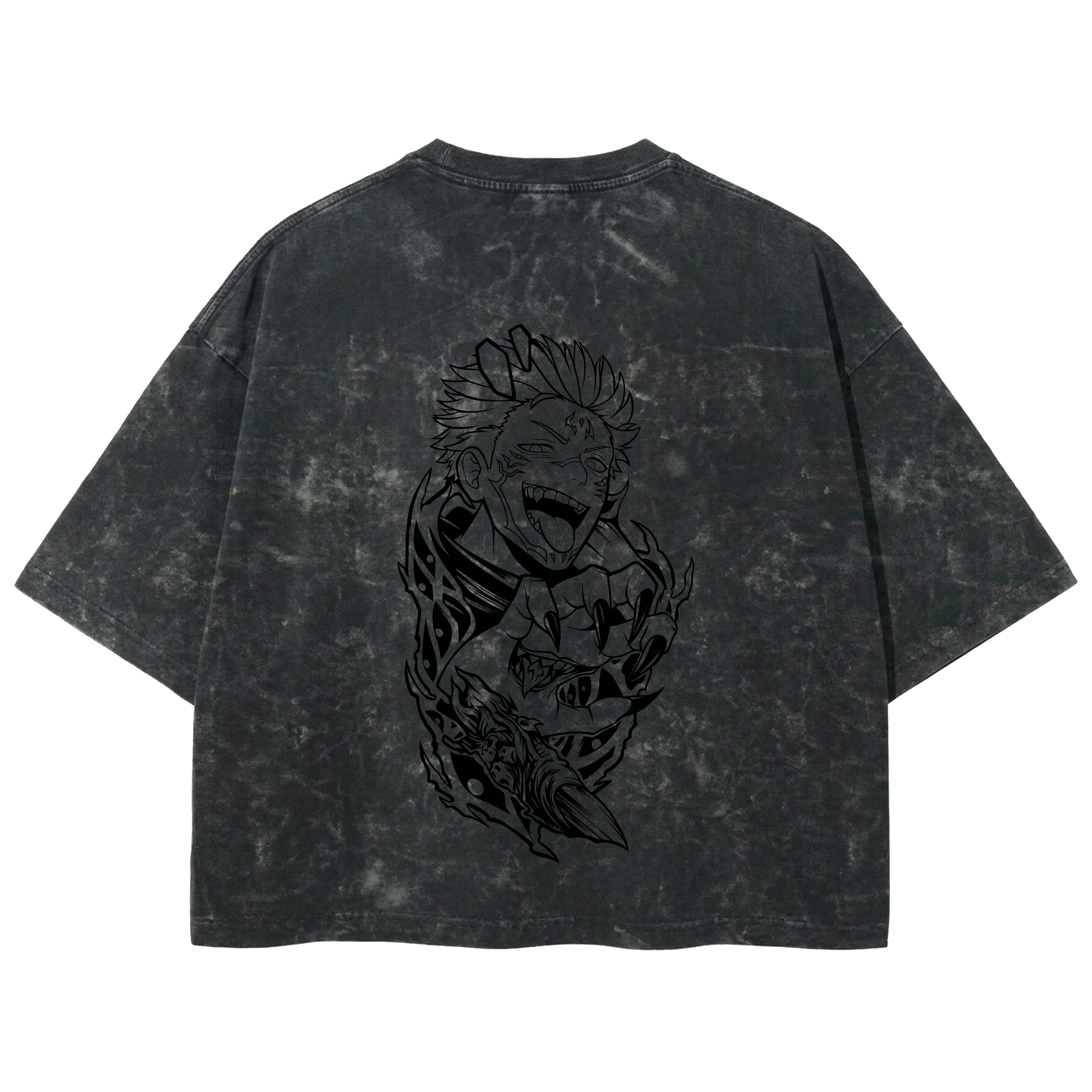 Playera streetwear premium de anime y gaming ExtraLife MX, corte boxy deluxe mineral wash heavyweight en color Acid Wash, moda urbana mexicana de culto.