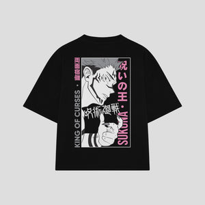 Playera streetwear premium de anime y gaming ExtraLife MX, corte boxy oversized drop shoulder heavyweight en color Deep Black y Off-White, moda urbana mexicana de culto.