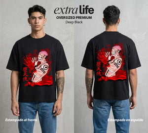 El Arte de las Maldiciones | El Caos Incarnado #01937 - Playera Oversized Premium | Deep Black - Foto en modelo