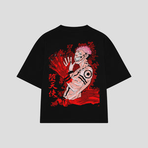 Playera streetwear premium de anime y gaming ExtraLife MX, corte boxy oversized drop shoulder heavyweight en color Deep Black y Off-White, moda urbana mexicana de culto.