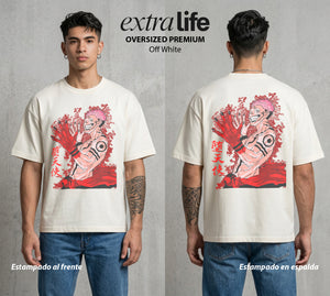 El Arte de las Maldiciones | El Caos Incarnado #01937 - Playera Oversized Premium | Off White - Foto en modelo