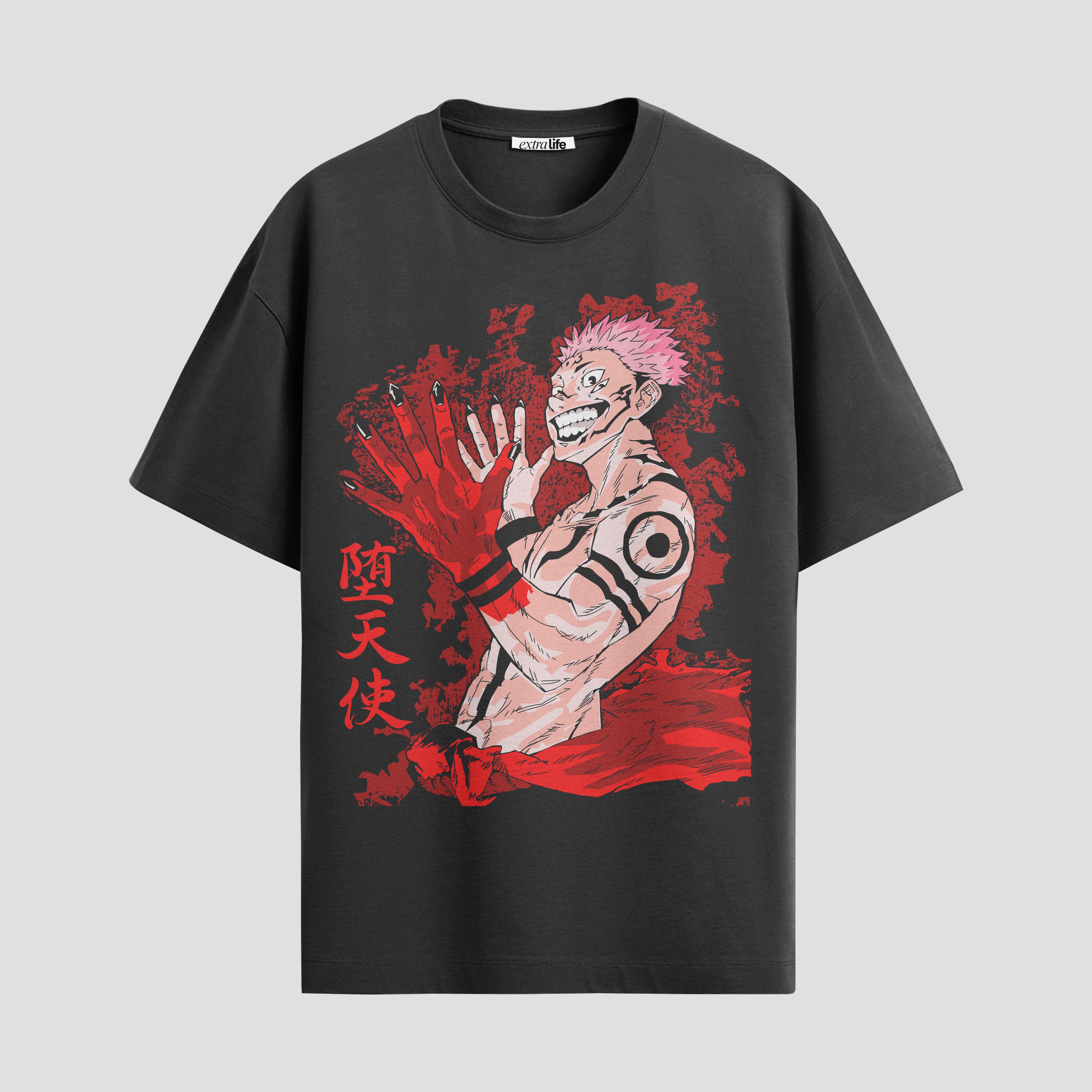 Playera urbana de anime y gaming ExtraLife MX, corte Standard Fit unisex ligero y transpirable en color Deep Black y Pure White, ropa de uso diario para gym y casual.
