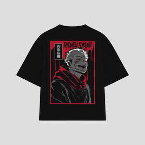 Playera streetwear premium de anime y gaming ExtraLife MX, corte boxy oversized drop shoulder heavyweight en color Deep Black y Off-White, moda urbana mexicana de culto.
