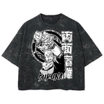 Playera streetwear premium de anime y gaming ExtraLife MX, corte boxy deluxe mineral wash heavyweight en color Acid Wash, moda urbana mexicana de culto.