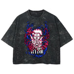 Playera streetwear premium de anime y gaming ExtraLife MX, corte boxy deluxe mineral wash heavyweight en color Acid Wash, moda urbana mexicana de culto.