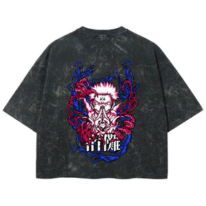 Playera streetwear premium de anime y gaming ExtraLife MX, corte boxy deluxe mineral wash heavyweight en color Acid Wash, moda urbana mexicana de culto.