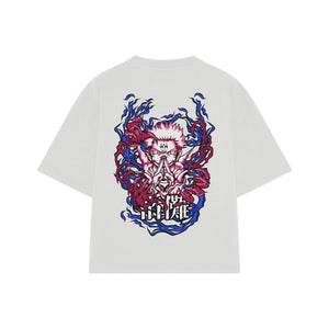 Playera streetwear premium de anime y gaming ExtraLife MX, corte oversized drop shoulder ligero y fresco en color Deep Black y Off-White, moda urbana mexicana de culto.