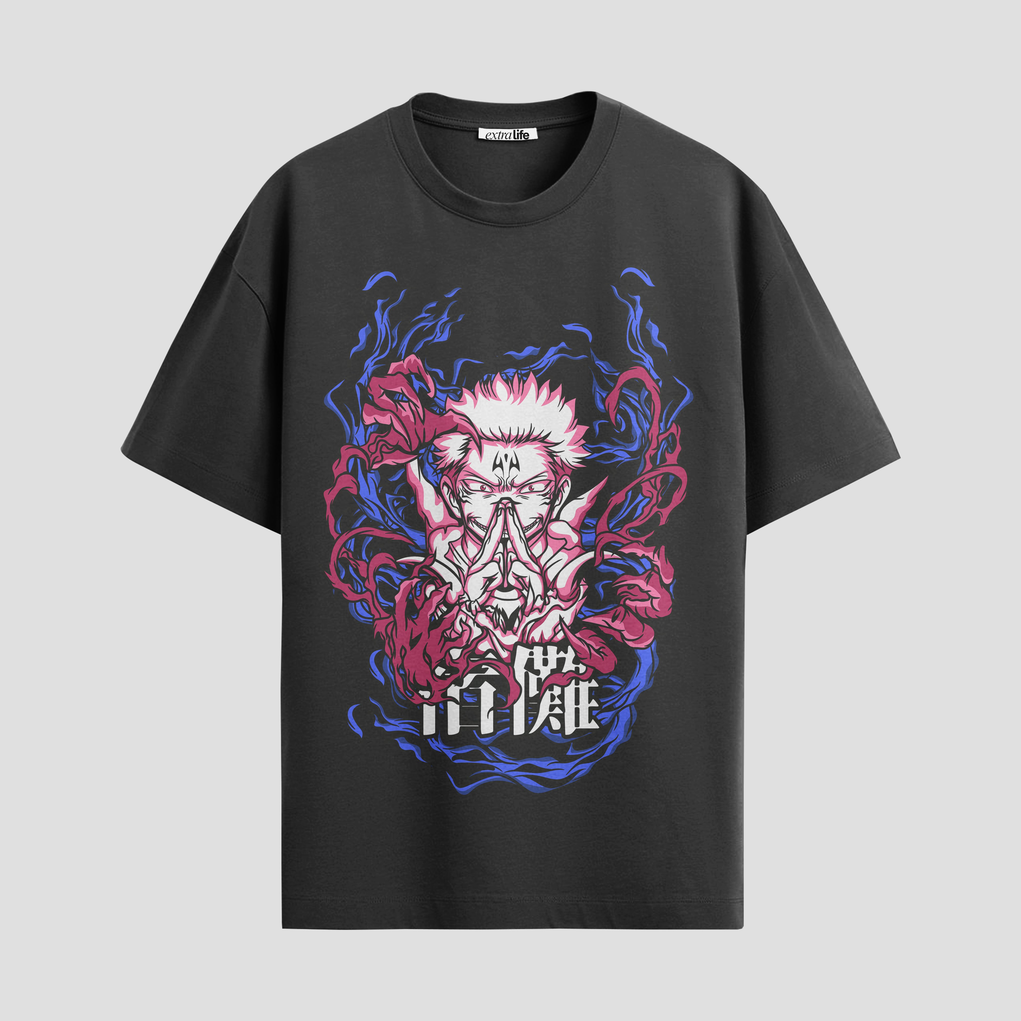 Playera urbana de anime y gaming ExtraLife MX, corte Standard Fit unisex ligero y transpirable en color Deep Black y Pure White, ropa de uso diario para gym y casual.