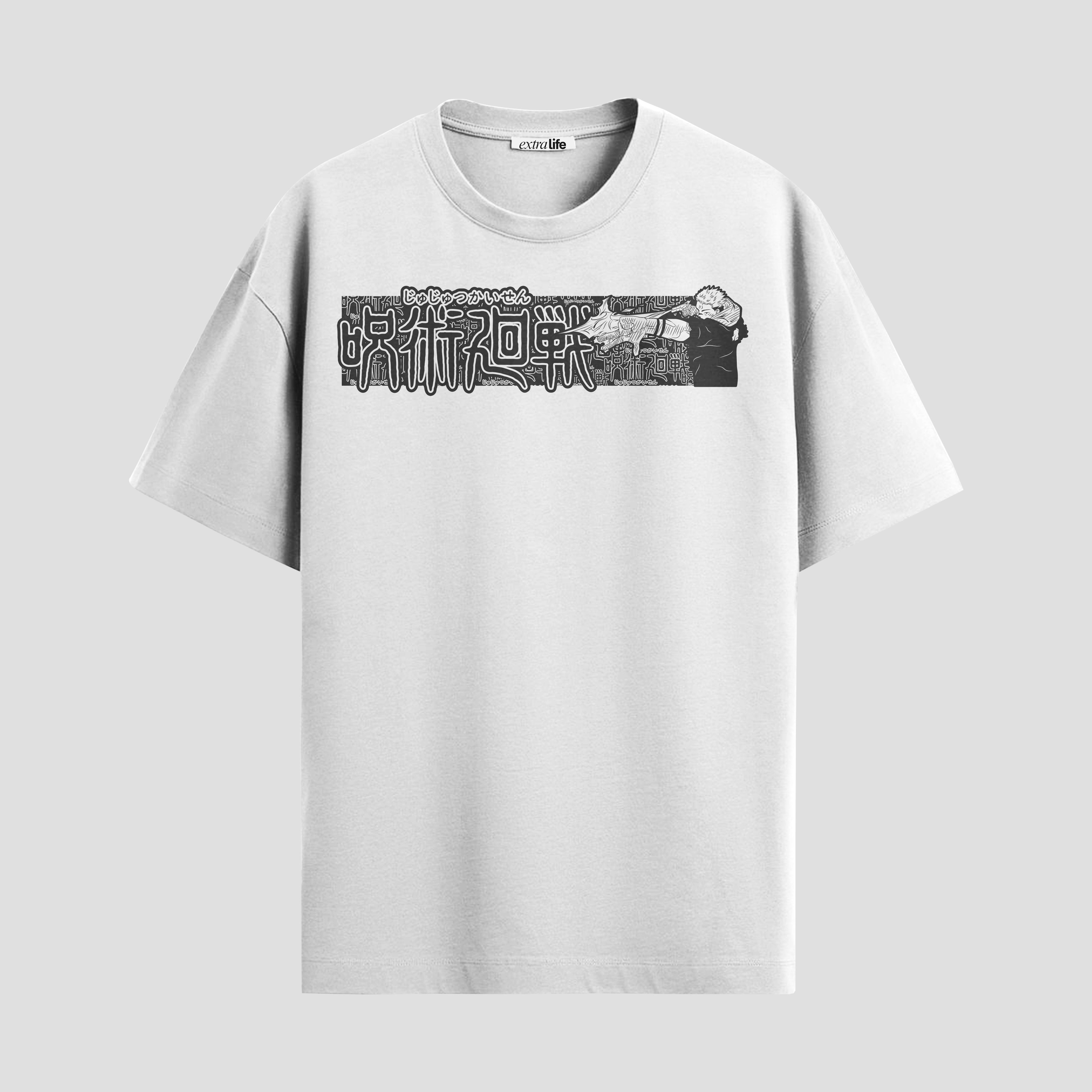 Playera urbana de anime y gaming ExtraLife MX, corte Standard Fit unisex ligero y transpirable en color Deep Black y Pure White, ropa de uso diario para gym y casual.