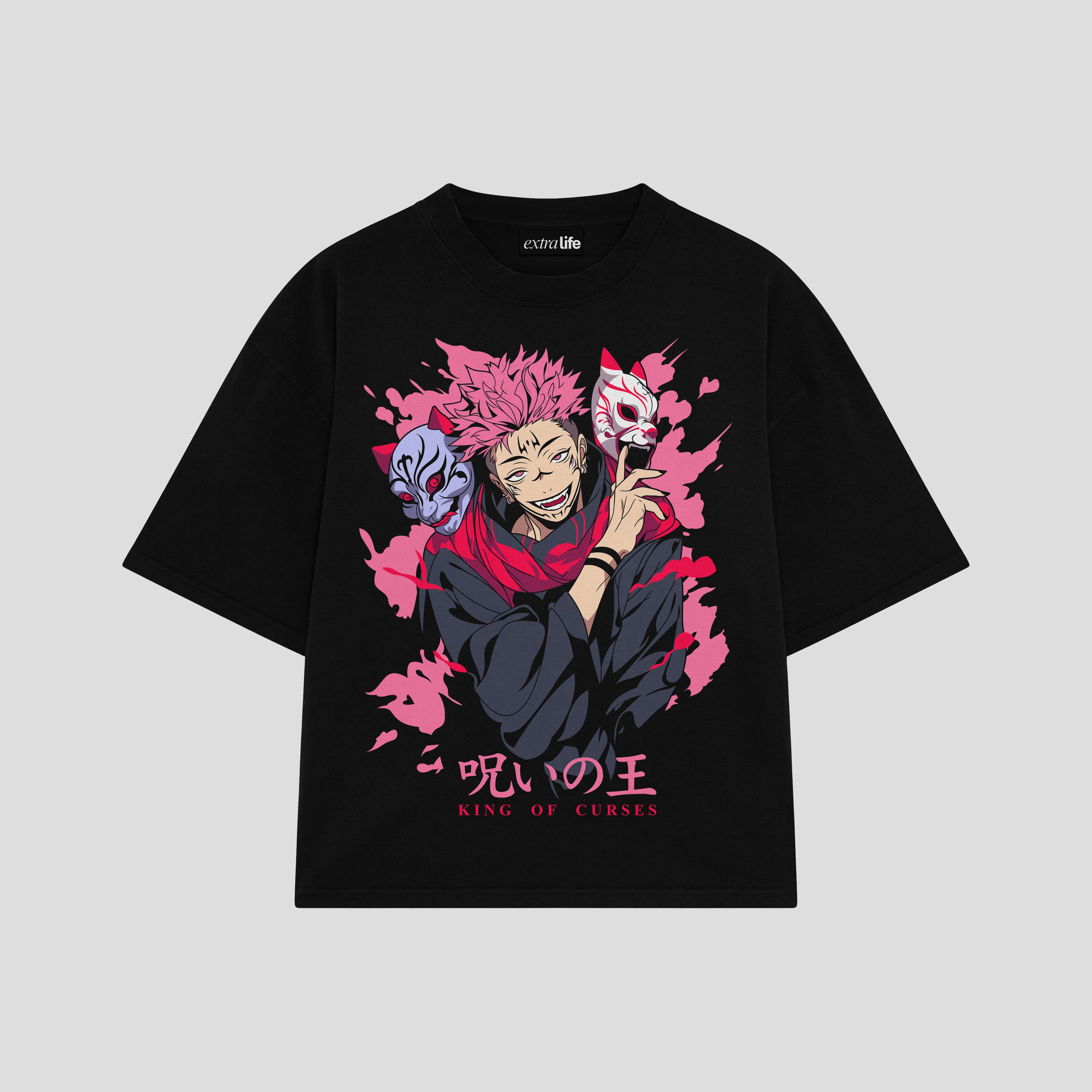 Playera streetwear premium de anime y gaming ExtraLife MX, corte boxy oversized drop shoulder heavyweight en color Deep Black y Off-White, moda urbana mexicana de culto.