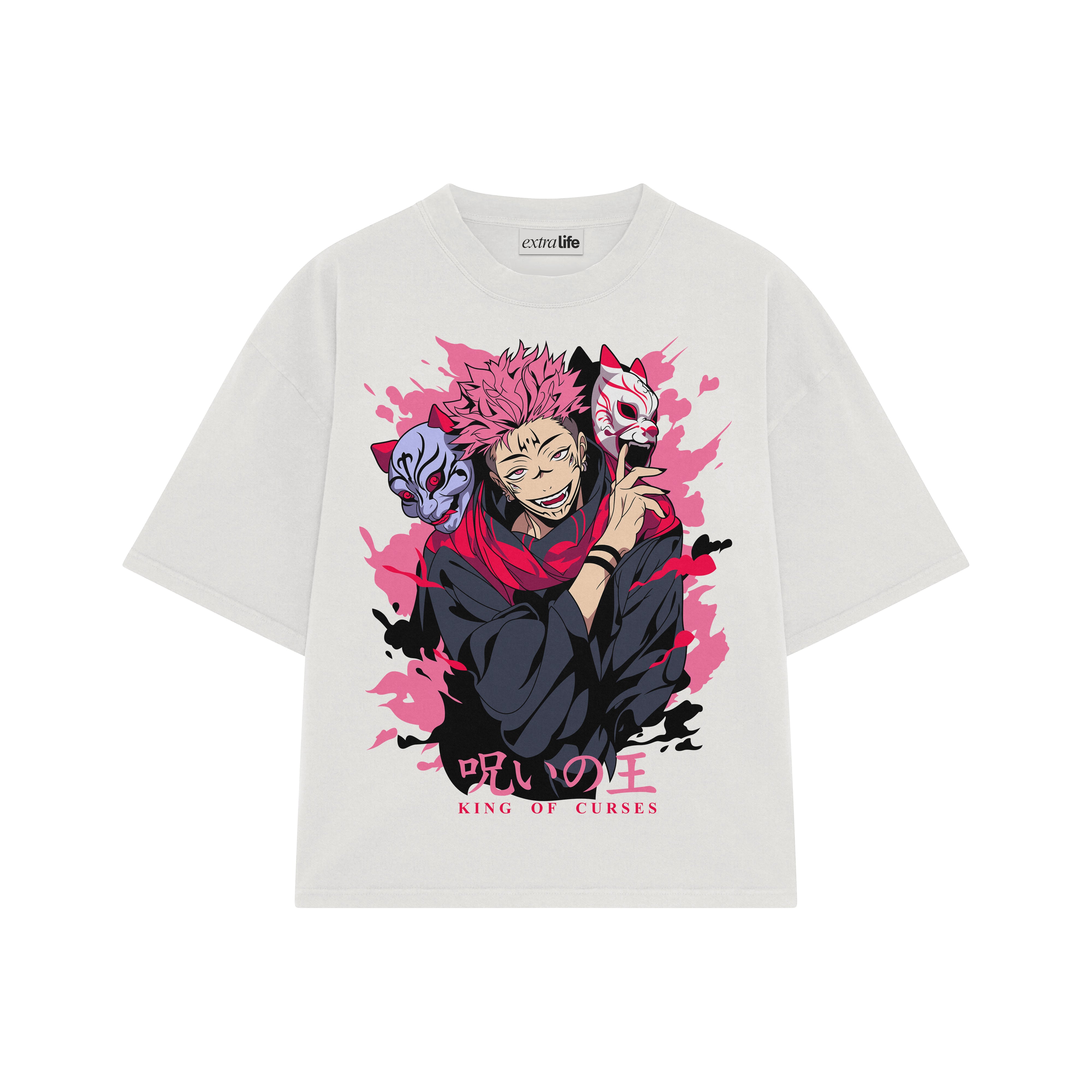 Playera streetwear premium de anime y gaming ExtraLife MX, corte boxy oversized drop shoulder heavyweight en color Deep Black y Off-White, moda urbana mexicana de culto.