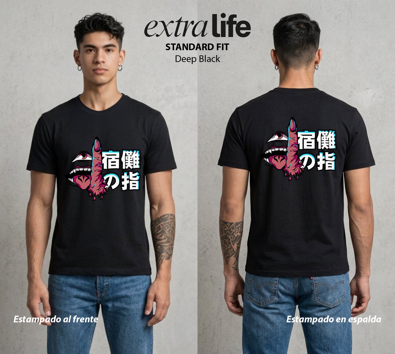 El Arte de las Maldiciones | El Rey de las Maldiciones #01945 - Playera Standard Fit | Deep Black - Foto en modelo