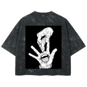 Playera streetwear premium de anime y gaming ExtraLife MX, corte boxy deluxe mineral wash heavyweight en color Acid Wash, moda urbana mexicana de culto.