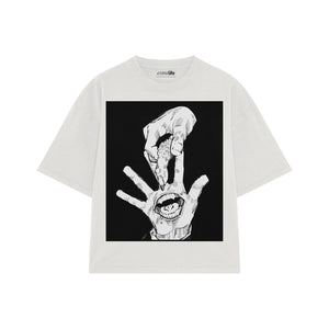 Playera streetwear premium de anime y gaming ExtraLife MX, corte boxy oversized drop shoulder heavyweight en color Deep Black y Off-White, moda urbana mexicana de culto.