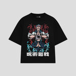 Playera streetwear premium de anime y gaming ExtraLife MX, corte boxy oversized drop shoulder heavyweight en color Deep Black y Off-White, moda urbana mexicana de culto.