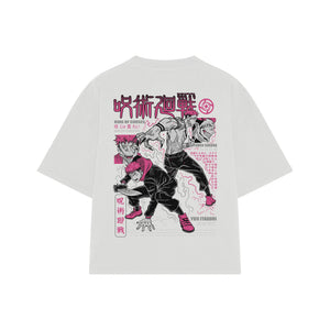 Playera streetwear premium de anime y gaming ExtraLife MX, corte boxy oversized drop shoulder heavyweight en color Deep Black y Off-White, moda urbana mexicana de culto.