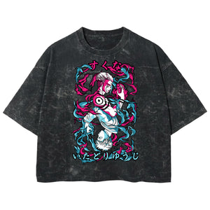 Playera streetwear premium de anime y gaming ExtraLife MX, corte boxy deluxe mineral wash heavyweight en color Acid Wash, moda urbana mexicana de culto.