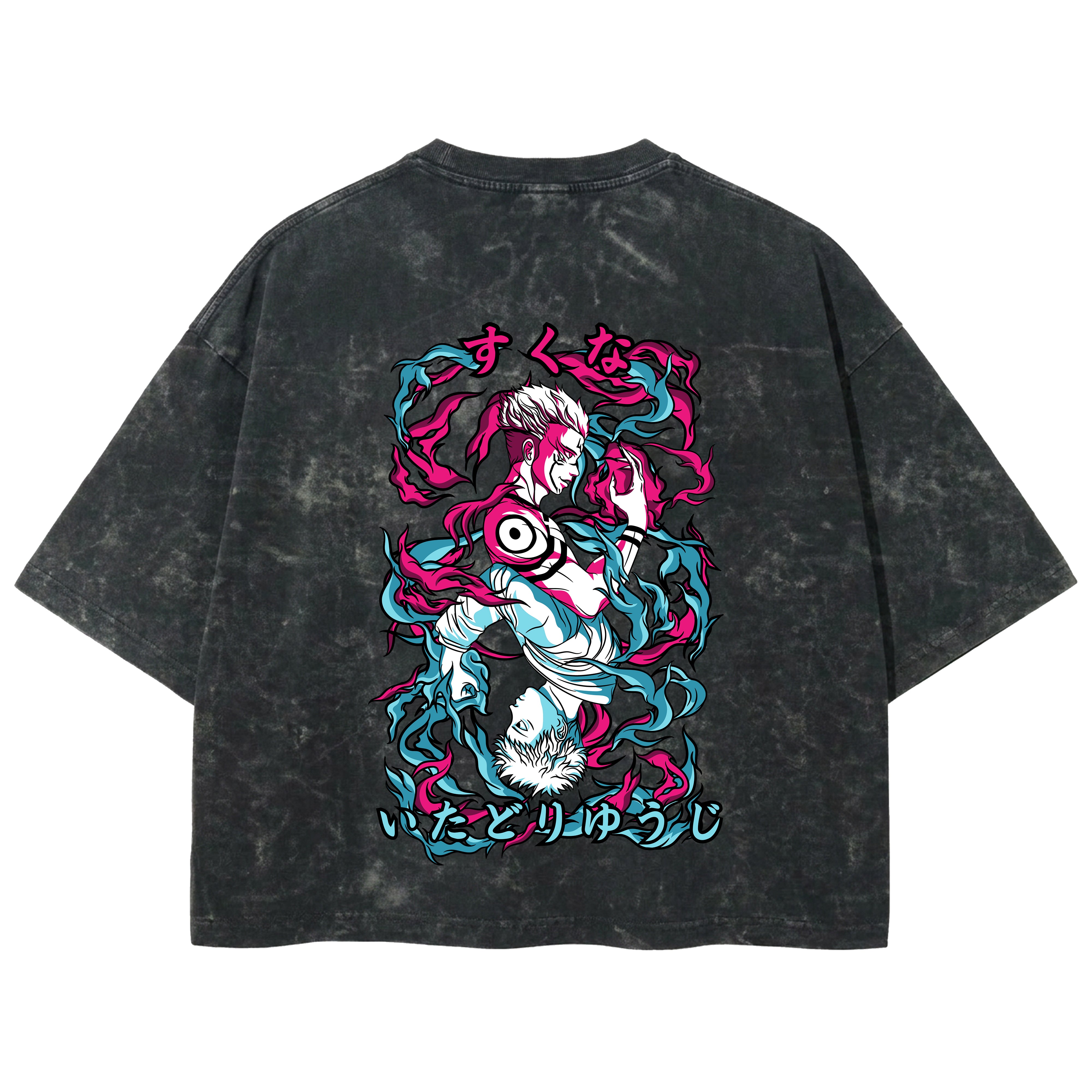 Playera streetwear premium de anime y gaming ExtraLife MX, corte boxy deluxe mineral wash heavyweight en color Acid Wash, moda urbana mexicana de culto.