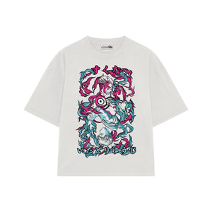 Playera streetwear premium de anime y gaming ExtraLife MX, corte oversized drop shoulder ligero y fresco en color Deep Black y Off-White, moda urbana mexicana de culto.