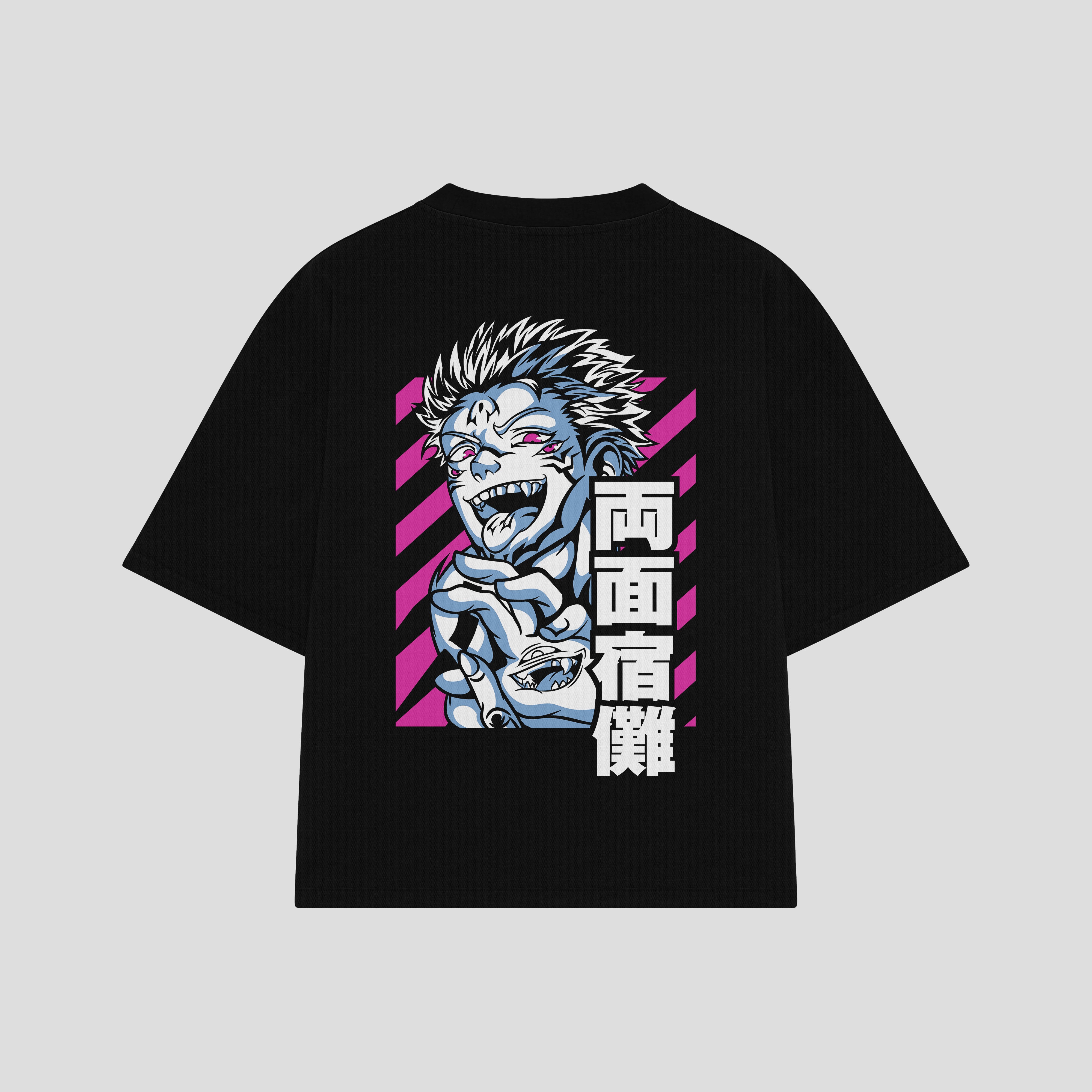 Playera streetwear premium de anime y gaming ExtraLife MX, corte boxy oversized drop shoulder heavyweight en color Deep Black y Off-White, moda urbana mexicana de culto.