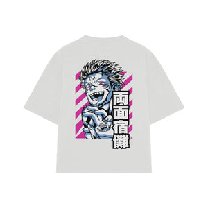 Playera streetwear premium de anime y gaming ExtraLife MX, corte oversized drop shoulder ligero y fresco en color Deep Black y Off-White, moda urbana mexicana de culto.