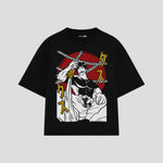 Playera streetwear premium de anime y gaming ExtraLife MX, corte boxy oversized drop shoulder heavyweight en color Deep Black y Off-White, moda urbana mexicana de culto.