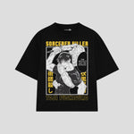 Playera streetwear premium de anime y gaming ExtraLife MX, corte boxy oversized drop shoulder heavyweight en color Deep Black y Off-White, moda urbana mexicana de culto.