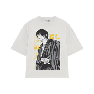 Playera streetwear premium de anime y gaming ExtraLife MX, corte boxy oversized drop shoulder heavyweight en color Deep Black y Off-White, moda urbana mexicana de culto.