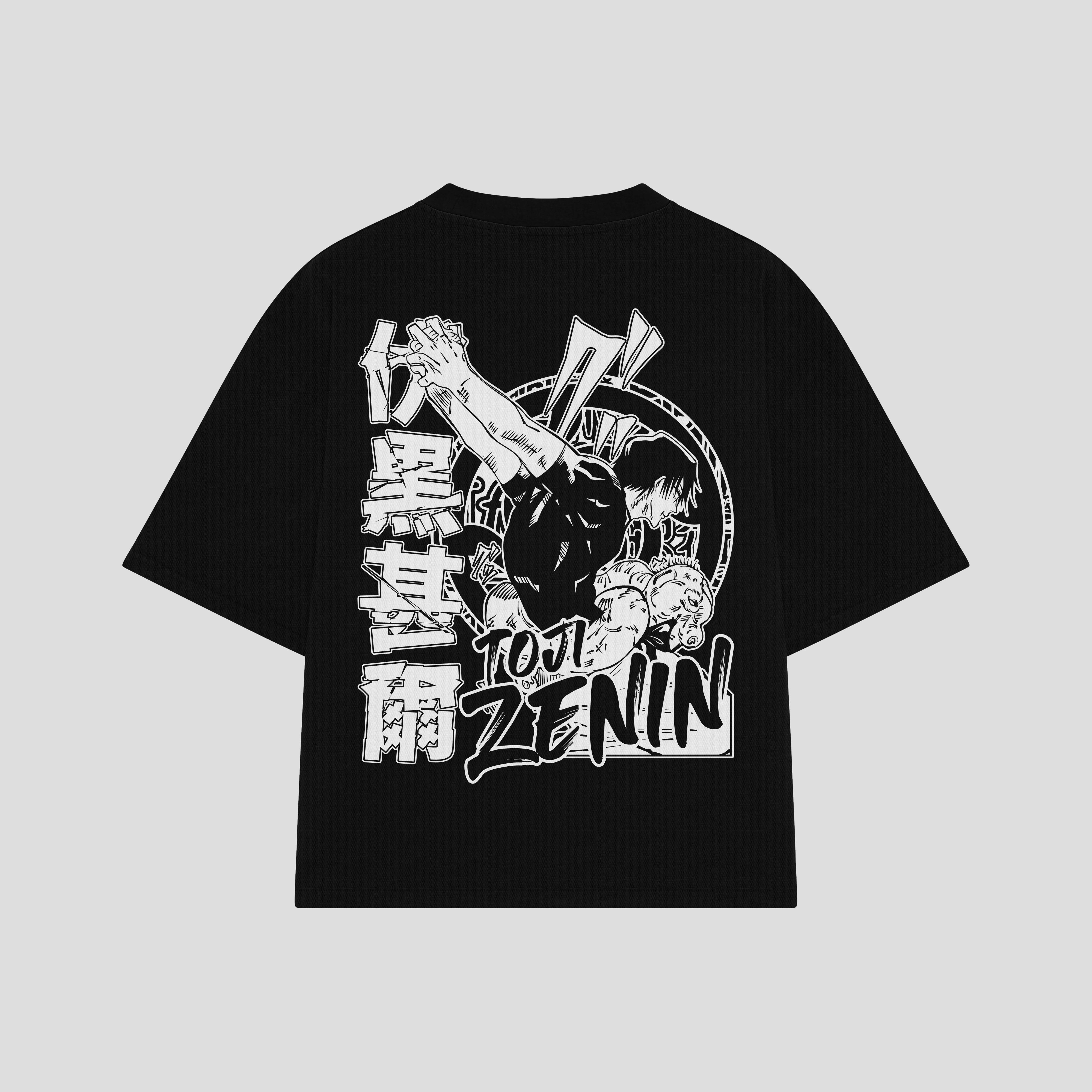 Playera streetwear premium de anime y gaming ExtraLife MX, corte boxy oversized drop shoulder heavyweight en color Deep Black y Off-White, moda urbana mexicana de culto.