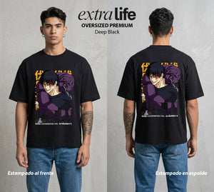 El Arte de las Maldiciones | El Padre del Sombra #01962 - Playera Oversized Premium | Deep Black - Foto en modelo