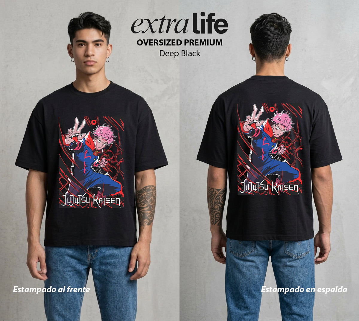 El Arte de las Maldiciones | El Corazon del Poder #01963 - Playera Oversized Premium | Deep Black - Foto en modelo
