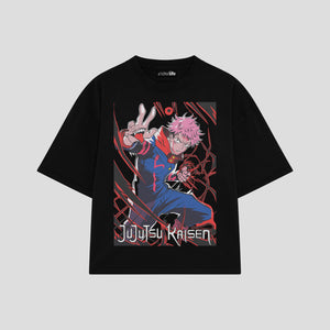 Playera streetwear premium de anime y gaming ExtraLife MX, corte boxy oversized drop shoulder heavyweight en color Deep Black y Off-White, moda urbana mexicana de culto.