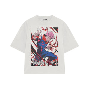 Playera streetwear premium de anime y gaming ExtraLife MX, corte boxy oversized drop shoulder heavyweight en color Deep Black y Off-White, moda urbana mexicana de culto.