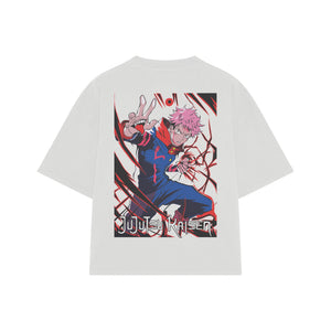 Playera streetwear premium de anime y gaming ExtraLife MX, corte boxy oversized drop shoulder heavyweight en color Deep Black y Off-White, moda urbana mexicana de culto.