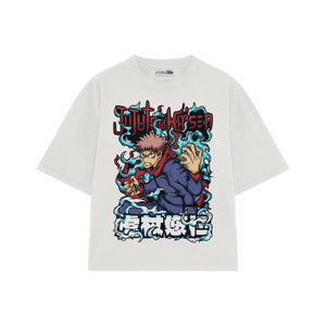 Playera streetwear premium de anime y gaming ExtraLife MX, corte boxy oversized drop shoulder heavyweight en color Deep Black y Off-White, moda urbana mexicana de culto.