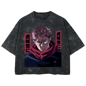 Playera streetwear premium de anime y gaming ExtraLife MX, corte boxy deluxe mineral wash heavyweight en color Acid Wash, moda urbana mexicana de culto.