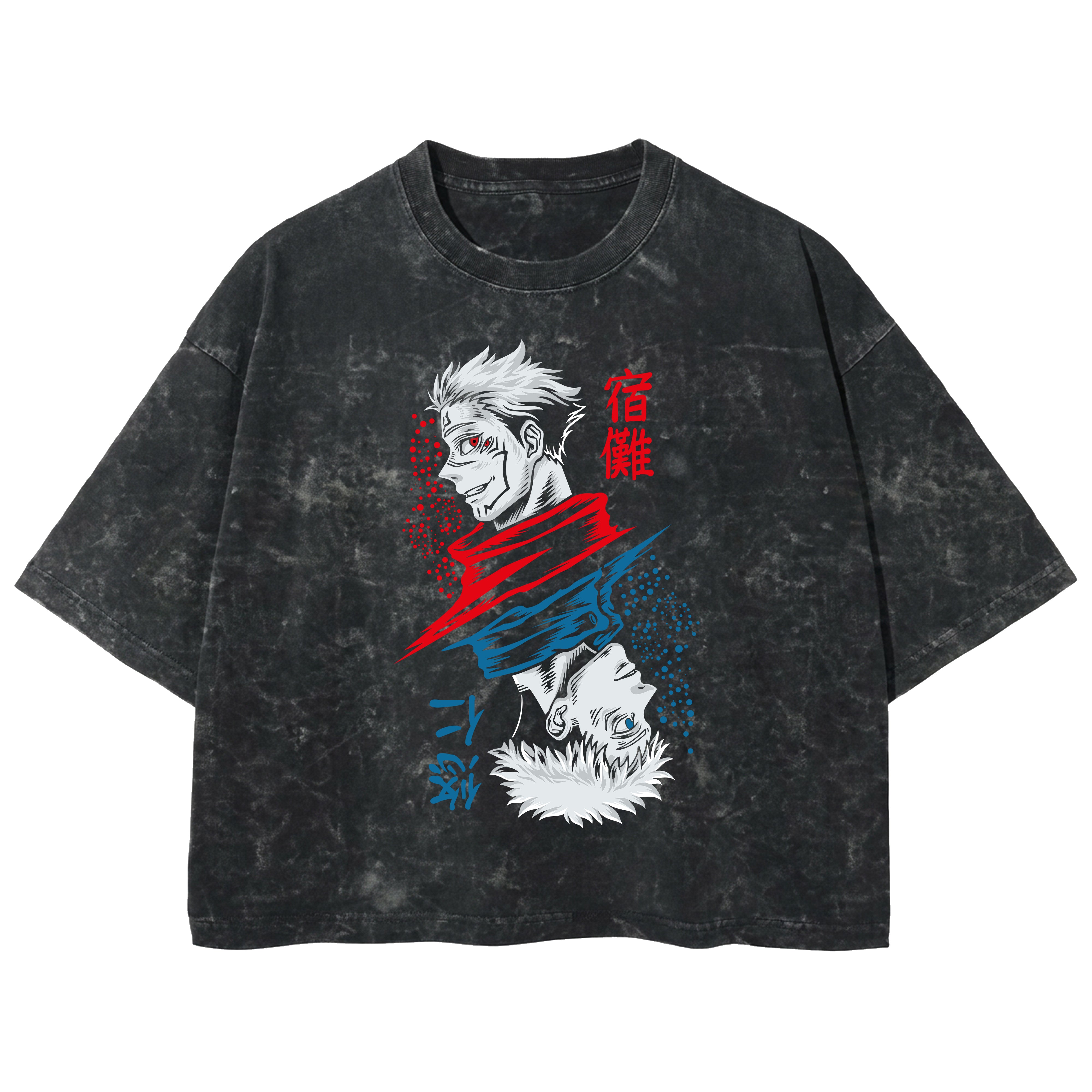Playera streetwear premium de anime y gaming ExtraLife MX, corte boxy deluxe mineral wash heavyweight en color Acid Wash, moda urbana mexicana de culto.