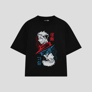 Playera streetwear premium de anime y gaming ExtraLife MX, corte oversized drop shoulder ligero y fresco en color Deep Black y Off-White, moda urbana mexicana de culto.