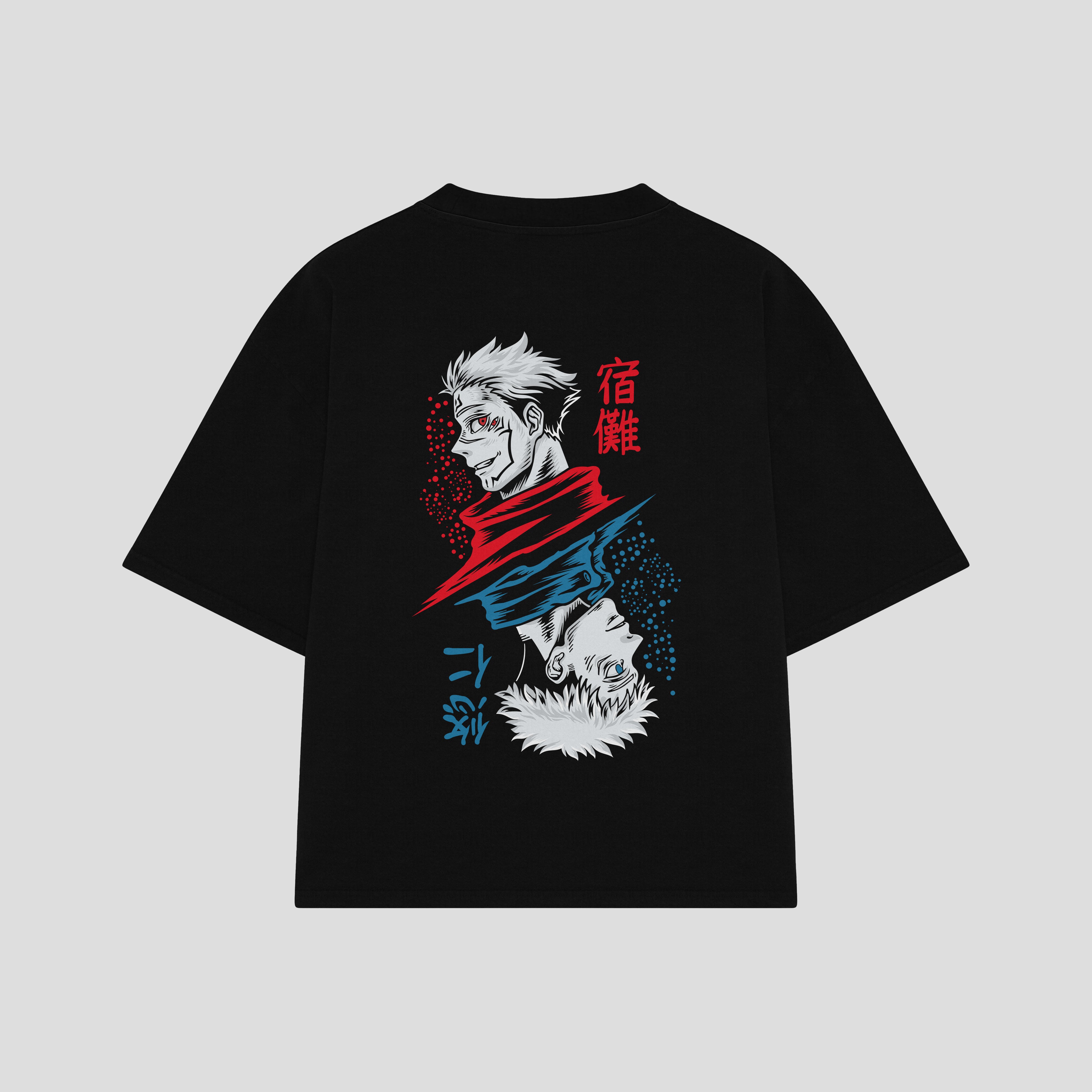 Playera streetwear premium de anime y gaming ExtraLife MX, corte boxy oversized drop shoulder heavyweight en color Deep Black y Off-White, moda urbana mexicana de culto.