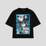 Playera streetwear premium de anime y gaming ExtraLife MX, corte boxy oversized drop shoulder heavyweight en color Deep Black y Off-White, moda urbana mexicana de culto.