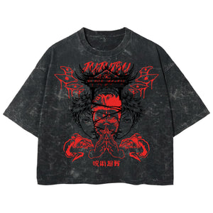 Playera streetwear premium de anime y gaming ExtraLife MX, corte boxy deluxe mineral wash heavyweight en color Acid Wash, moda urbana mexicana de culto.