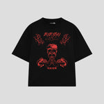 Playera streetwear premium de anime y gaming ExtraLife MX, corte boxy oversized drop shoulder heavyweight en color Deep Black y Off-White, moda urbana mexicana de culto.