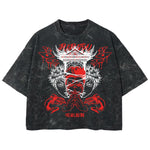 Playera streetwear premium de anime y gaming ExtraLife MX, corte boxy deluxe mineral wash heavyweight en color Acid Wash, moda urbana mexicana de culto.