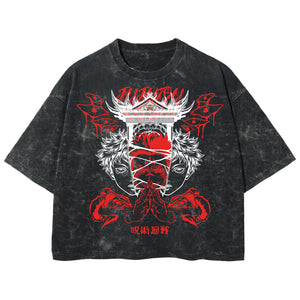 Playera streetwear premium de anime y gaming ExtraLife MX, corte boxy deluxe mineral wash heavyweight en color Acid Wash, moda urbana mexicana de culto.