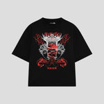 Playera streetwear premium de anime y gaming ExtraLife MX, corte boxy oversized drop shoulder heavyweight en color Deep Black y Off-White, moda urbana mexicana de culto.