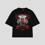 Playera streetwear premium de anime y gaming ExtraLife MX, corte oversized drop shoulder ligero y fresco en color Deep Black y Off-White, moda urbana mexicana de culto.