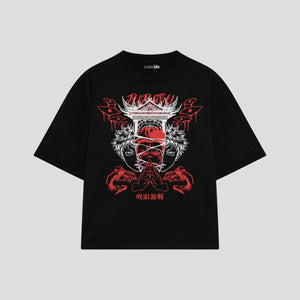 Playera streetwear premium de anime y gaming ExtraLife MX, corte oversized drop shoulder ligero y fresco en color Deep Black y Off-White, moda urbana mexicana de culto.