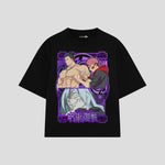 Playera streetwear premium de anime y gaming ExtraLife MX, corte boxy oversized drop shoulder heavyweight en color Deep Black y Off-White, moda urbana mexicana de culto.