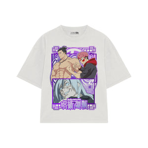 Playera streetwear premium de anime y gaming ExtraLife MX, corte boxy oversized drop shoulder heavyweight en color Deep Black y Off-White, moda urbana mexicana de culto.
