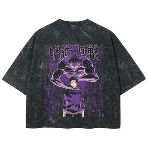 Playera streetwear premium de anime y gaming ExtraLife MX, corte boxy deluxe mineral wash heavyweight en color Acid Wash, moda urbana mexicana de culto.